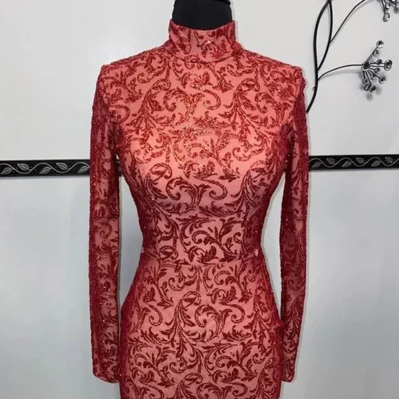 Portia and Scarlett Lace Glittery Long Sleeve Detachable Overskirt Dress - Picture 8 of 13